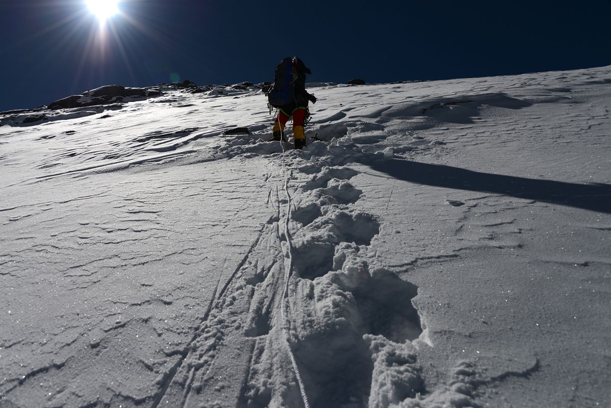 48 Climbing Sherpa Lal Singh Tamang Breaks Trail Up The Slope To The Rock Band On The Climb To Lhakpa Ri Summit 